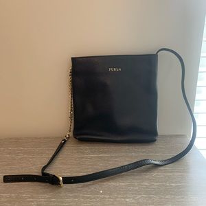Furla Brand real leather, black cross body bag.